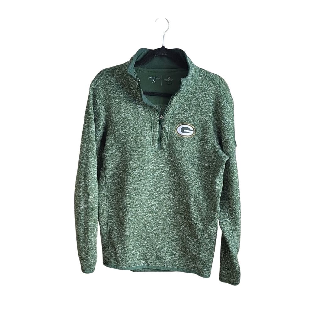 Antigua Heather Green Bay Packers Fortune Quarter-Zip Pullover Shirt Mens Size M